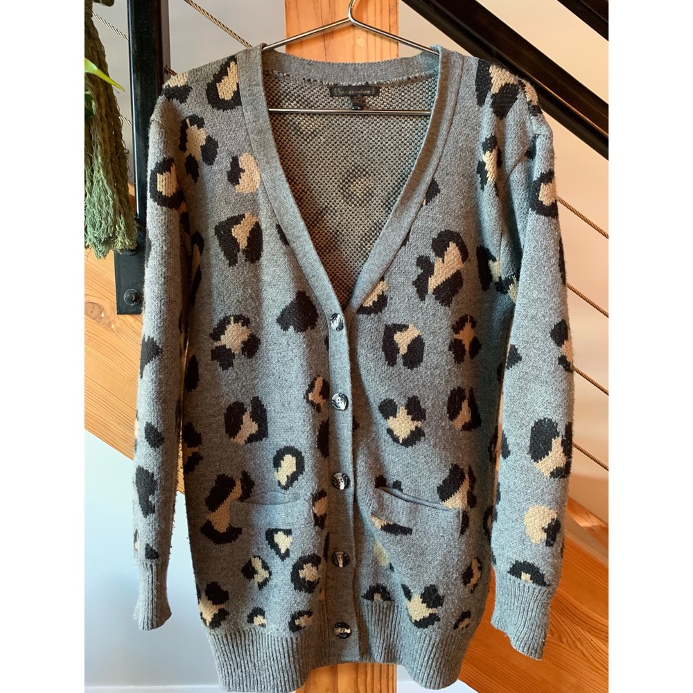 Grey Animal Print Cardigan sweater, Medium